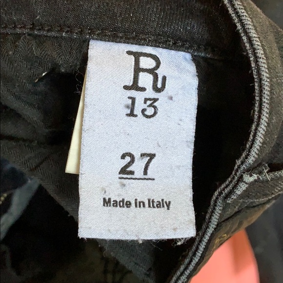 R13 distressed stretchy wax black skinny jeans 27 - Picture 6 of 6